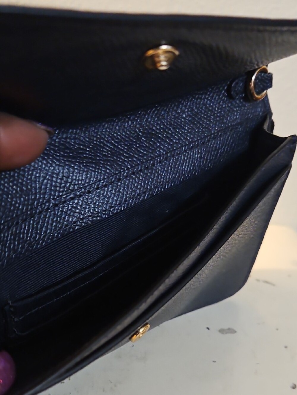 Coach Blue Saffiano Leather Wristlet Clutch with Gold Logo - Picture 4 of 10